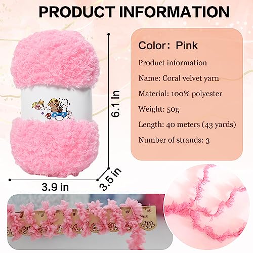 6 PCS Soft Coral Velvet Chenille Yarn for Crocheting,Fluffy Yarn for Knitting and Crochet DIY Craft,Warm Crochet for Bag Hat Scarve Gloves Slippers Dolls(Pink) - color: pink
