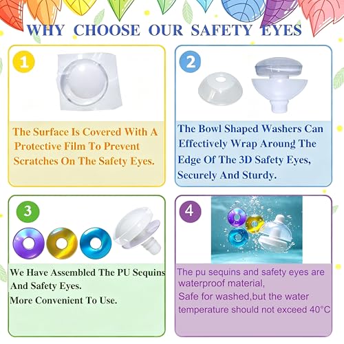 Thalinfayi 20mm White Eyeballs Glitter Safety Eyes for Crochet Amigurumi | 32Pcs 8Colors Holographic PU Sparkling Safety Eyes & Washers, Off-Center Pupil 3D Moon Eyes for Stuffed Plush Doll - size: 20mm(0.79inch)
