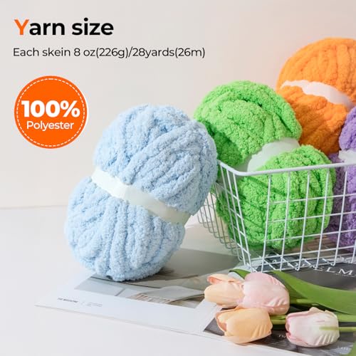 Chunky Yarn for Hand Knitting, Soft Jumbo Chenille Yarn, 8 Pack | Khaki,Bulky Fluffy Yarn for Crocheting Blankets, Scarves & DIY Crafts, 28 Yards, 8 Ounces Each - color: Khaki