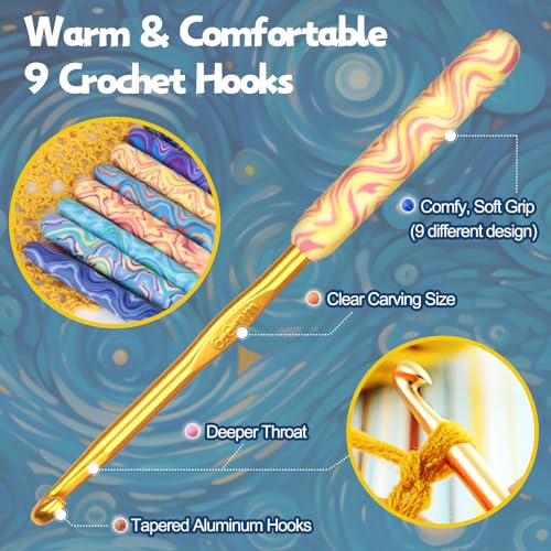 Coopay Warm Crochet Hook, Ergonomic Crochet Hook Set Soft Grip-Starry Night | 2.0mm-6.0mm Aluminum Crochet Needles w/ Long Handle for Grandma Crochets Yarn Craft - Premium Knitting & Crochet Supplies - color: Gorgeous Starry Night