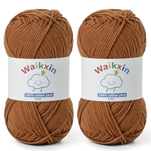 Cotton Yarn for Crocheting - 262.4yds / 3.52oz Baby Yarn for Crocheting Soft - 100% Milk Cotton Yarn 5 Ply Crochet Amigurumi Yarn for Crafts&Puzzle/Socks/Hats(2 Brown) - color: 2 Brown