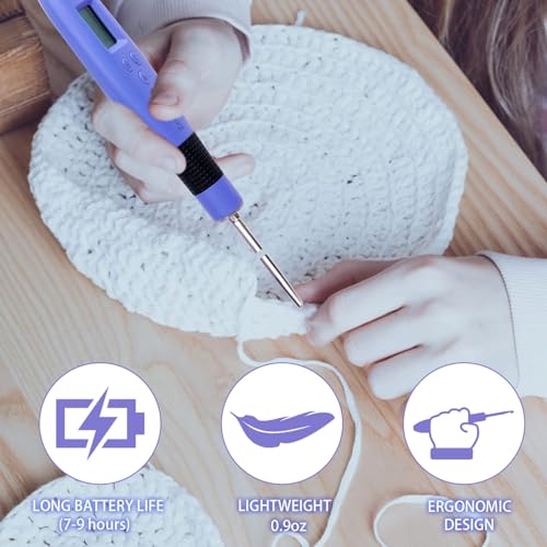 BZVV Light Up Crochet Hook Set Everything Crochet Counter 12 Different Size | Digital stitch counting, lighted ergonomic dual handles, reinforced connection and complete everything crochet tools. - color: blue-12 Sizes