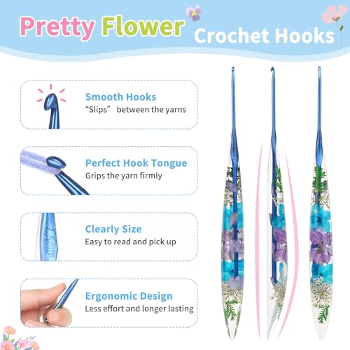Coopay Crochet Hook, 2.5mm Ergonomic Crochet Hook with Floral Plastic Grips | Long Crochet Needles for Crocheting,Stylish and Unique, Ideal for Crocheting Blankets, Dolls, Shawls, Hats, Scarves (C-2.5mm) - size: C-2.5mm