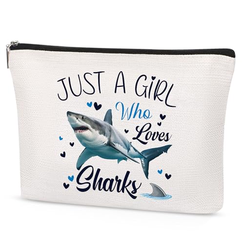 Shark Gifts Makeup Bag for Sharks Lover Girl Travel Cosmetic Bag for Women Portable Travel Toiletry Pouch with Zipper(Just A Girl Who Loves Sharks) - style: Shark