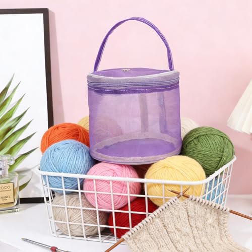 Mesh Crochet Bag Organizer, Large Capacity Yarn Storage Holder for Knitting and Crocheting, Purple - color: purple