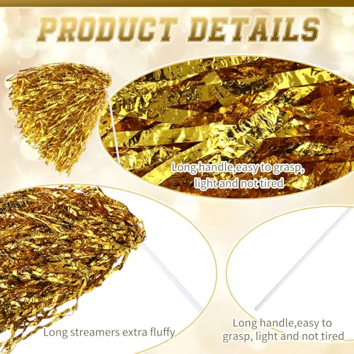 Vinsot 40 Pcs Cheerleading Pom Poms Bulk, Metallic Foil School Spirit Shakers Cheer Pom Poms with Plastic Long Handle for Soccer Basketball Sport Dance Team Squads Fan Celebration - color: Gold