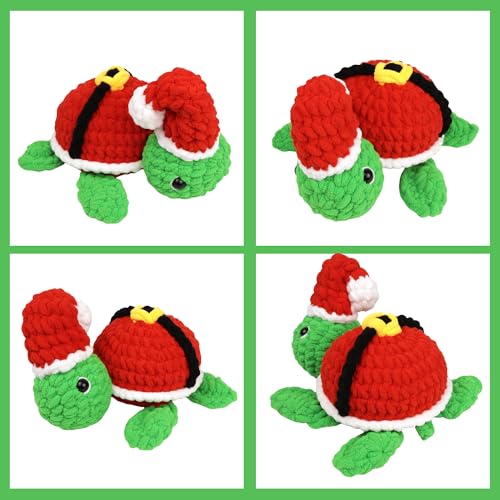 Needzo Christmas Crochet Kit Large Santa Sea Turtle, Everything Included, Step-by-Step Video Tutorials, DIY Knitting Supplies