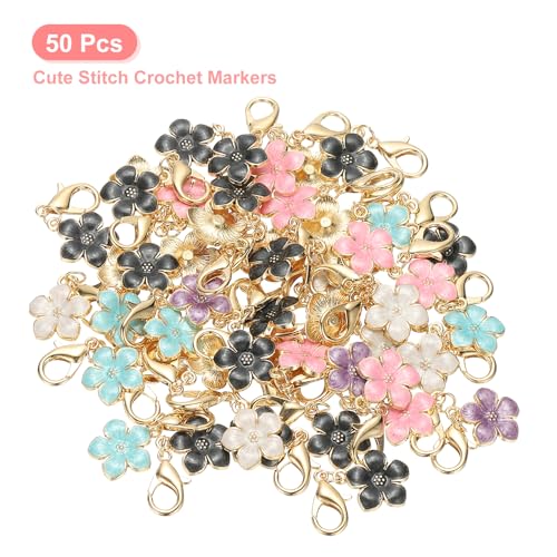 PATIKIL Flower Crochet Stitch Markers, Knitting Cherry Blossom Charm Marker for DIY Craft - color: Black/White/Purple/Pink/Blue