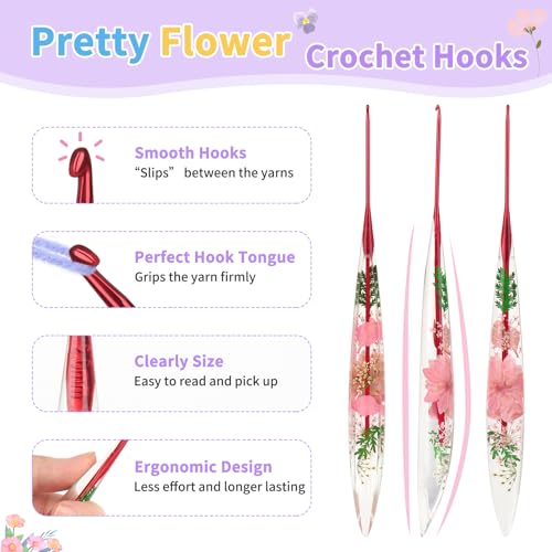 Coopay Crochet Hook Set, 9 PCS Crochet Hooks with Case (B/2.0mm-J/6.0mm) | Floral Resin Grips Crochet Needles- Smooth & Ergonomic, Great for Crocheting Blankets, Dolls, Shawls, Hats, Scarves - size: 9 Sizes (2.0mm-6.0mm)