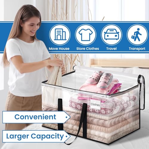 RoomHacks Moving Bags, Heavy Duty Large Storage Bags, 100L, 4 Pack, Clear | Water-Resistant Packing Bags with Reinforced Handles & Dual Zippers, Foldable Storage Totes for Dorm Move & Home Organization - size: 100L- 4Packs