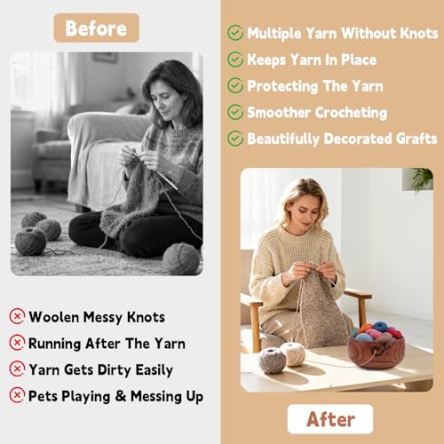 Weabetfu Wooden Yarn Bowl Handmade Rosewood Knitting Bowls for Crocheting | Knitting Yarn Bowl with Spiral Groove and Holes,6" x 3" Premium Yarn Bowls,Crochet Bowl for Mother's Day and Christmas Gift - size: 6.3inch