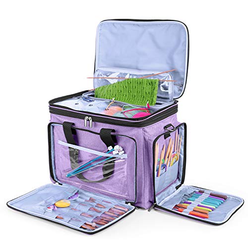 LUXJA Portable Yarn Knitting Storage Tote Bag,Lavender | Fits Knitting/Circular Needles Up to 14 Inches, Yarn Bag With Cover & Shoulder Strap for Crochet Hooks & Craft Accessories - color: Lavender