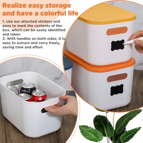 Thyle 12 Pack White Plastic Storage Bins with Lids, Back to School Stackable Storage Container with Handle Label for Organizing Toy Craft for Classroom Shelf Bedroom Office 10 x 7 x 6 Inch - color: White