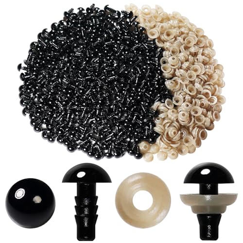 Hukiwow 600Pcs 8mm Safety Eyes and Washers 8 mm Safety Eyes for Crocheting Plastic Crochet Eyes Black Craft Eyes Animals Eyes Small Doll Eyes - size: 8mm