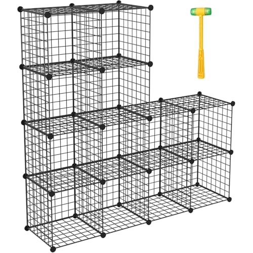 Wire Storage Cubes, Metal Storage Shelves Bookshelf, Stackable Modular Closet Organizer for Bedroom Living Room, Office, Black (12 Cubes, Iron) - color: Iron, size: 12 Cubes