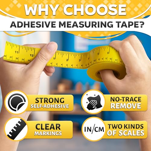 12 Inch Self Adhesive Measuring Tape, 13.9 Yards, 1" Wide, Metric | Repeating Ruler Tape; Dual Metric Scale, Left-Right Reading, Flexible Strong Hold; for DIY, Crafts, and Sewing