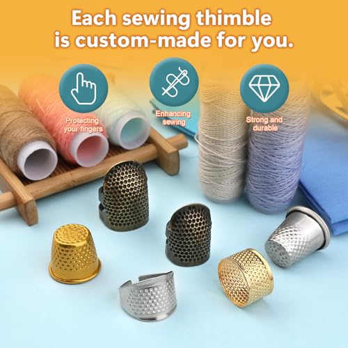 ZMAAGG Thimbles for Hand Sewing, 8 PCS Sewing Thimble, Metal Thimble | Thimbles for Hand Embroidery, Thimbles for Hand Quilting, Leather Thimble for Sewing, Embroidery - size: Basic Version