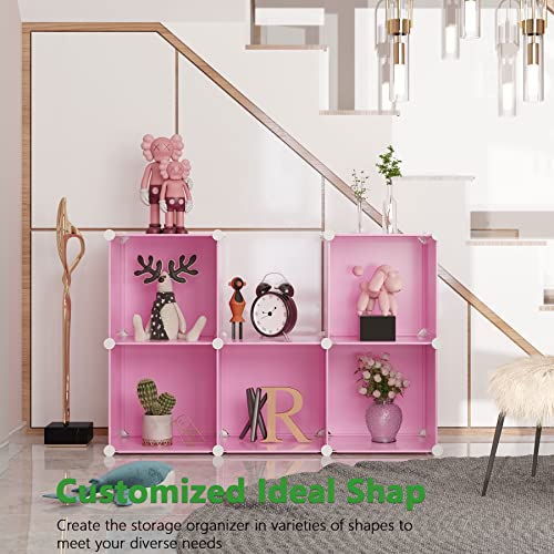 C&AHOME 6-Cube Storage Organizer Cube Shelf Closet Storage Bookcase, Pink | Stackable Cubby Storage, Bookshelf, Portable Plastic Storage Closet Organizer, DIY Modular Shelving Units for Home, Wardrobe - color: Pink
