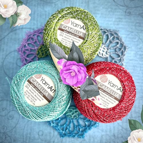 Yarnart Camellia Metallic Shimmer Fine Yarn - 70% Polyester, 30% Metallic, 192m, 20g, Crochet Thread, Lace, Embroidery, Jewelry Making, and Decorative Craft Yarn, 1.25mm (Midnight Gold, 20g Skein) - color: Midnight Gold, size: 20g Skein