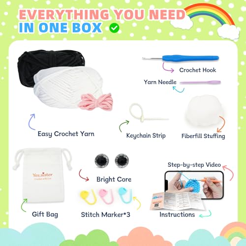 yes.sister! Panda Crochet Material Pack – DIY Hand-Knitting Kit for Beginners, Eco-Friendly Gift and Storage Bag