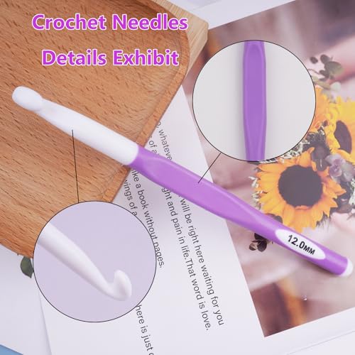 Hobekoee 12mm Large Crochet Hook,Big Crochet Hooks for Chunky Yarn,Extra Long Crochet Hooks with Soft Ergonomic Handle for Crocheting Yarn,Wool Roving - size: 12mm