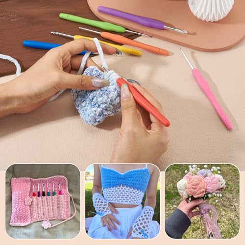 10 pcs Aluminum Crochet Hooks Knitting Needles Pin 3mm Random Color Smooth Silicone Handle Crochet Hook Craft Yarn for Beginners Handmade DIY Knitting Scarves Sweater Hat Clothing Accessories - color: Pin 3mm