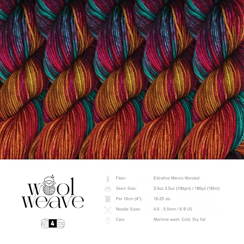 Woolweave Worsted Weight Yarn - 100% Extrafine Merino Wool Yarn for Knitting & Crocheting - Hand Dyed, Ultra-Soft & Warm - 100g Skein, 180 Yards - Machine Washable - color: Party Lights