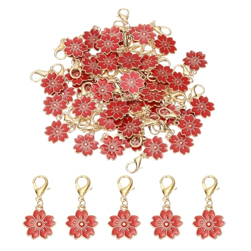 PATIKIL Flower Crochet Stitch Markers, Knitting Cherry Blossom Charm Marker for DIY Craft - color: Red