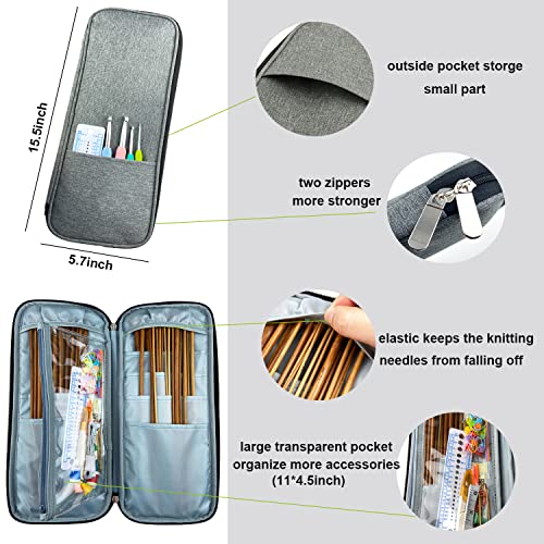 Mdoker Bamboo Knitting Needle Set with Case 36pcs Straight Single Pointed Kniting Needles 13.5inch Length Sweater Needles for DIY Knitting Projects(2mm-10mm) Knitting Set with Accessories