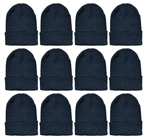 Yacht & Smith Wholesale Beanie and Glove Winter Bulk Kit, Kids Adults Bulk Sets, Homeless Donation Shelters - color: 12 Packs Adults Black