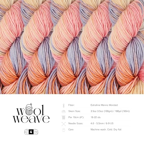 Woolweave Worsted Weight Yarn - 100% Extrafine Merino Wool Yarn for Knitting & Crocheting - Hand Dyed, Ultra-Soft & Warm - 100g Skein, 180 Yards - Machine Washable - color: Beach House