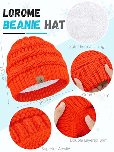 LOROME Winter Beanie Hat Scarf Gloves, Warm Fleece Knit Neck Scarf Set Gift | Hats Gloves Scarf Set, Touchscreen Gloves, Universal Size Neck Scarf Set Winter Gifts for Unisex Adult Winter Wear - color: Fluorescent Orange