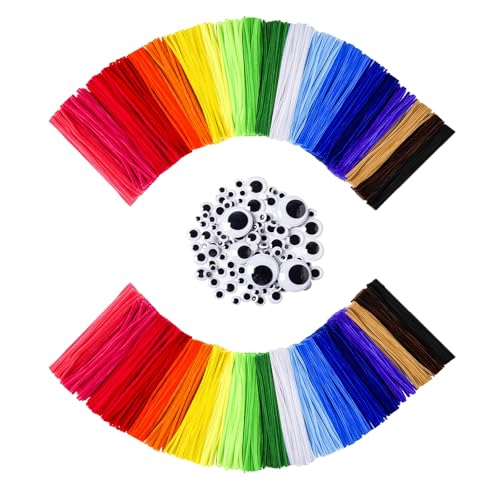 Pipe Cleaners Bulk, 1000 Pcs in 20 Colors, 12 Inch x 6mm Chenille Stems Craft Kit with 100 Self-Adhesive Wiggle Eyes & Storage Bag for Flower Crafts, Classroom & DIY Projects