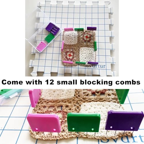 Svartur Interlocking Blocking Mat for Knitting and Crochet Projects, 9 Pack Knitting Blocking Mats with Blocking Comb Pins, T-pins, Crochet Blocking Board, Knitting Mat with Grid Line, Storage Bag - color: White-9Pack