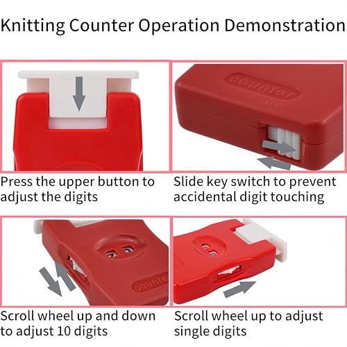 Bepisof Plastic Knitting Row Counter, 2 Pieces | Mini Crochet Stitch Counter, Knitting Stitch Row Marker Tool, Portable Needle Marking, For Knitting & Crochet Enthusiasts - color: red