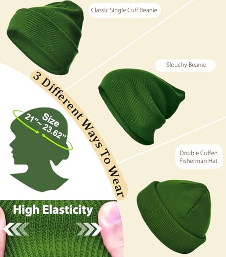100% Cotton Beanie Hat Winter Hats Women Men Warm Knit Beanies | Double Layer Warmth ,Ultra-Soft Itch-Free Pure Cotton Knitted, Cuffed & Uncuffed Fisherman Slouchy Skull Cap for Womens Mens - color: 1pcs Turquoise Green