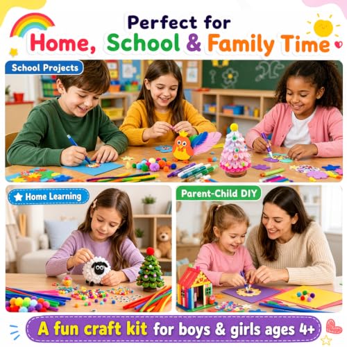 FUNZBO 2000Pcs+ Arts & Crafts Supplies Kit for Kids, DIY Craft for Girl | Art Supply Tools Set Pipe Cleaners, Pom Poms Popsicle Sticks and Feather, Birthday Gifts for Boys & Girls Ages 4 5 6 7 8 -12 - size: Crafts Kit (Large)