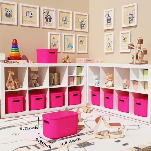 ORGIDOL 8 Pack Pink Storage Bins with Lids Stackable Storage Container for Organizing, Storage Boxes with Handle for Shelves, Cute Storage Bin for Craft, Snacks, 9.85x6.9x5.7 inch - color: Bright Pink, size: 8 Pack