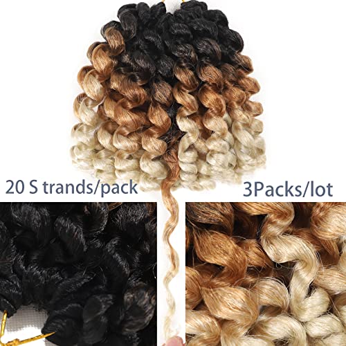 Jamaican Bounce Crochet Hair Extensions 8 inch Ringlet Wand Curl Crochet Hair 3 Tone Blonde Ombre Curly Crochet Braids Grey Crochet Braiding Hair 60 Roots - color: T1/27/613, size: 8 Inch (Pack of 3)