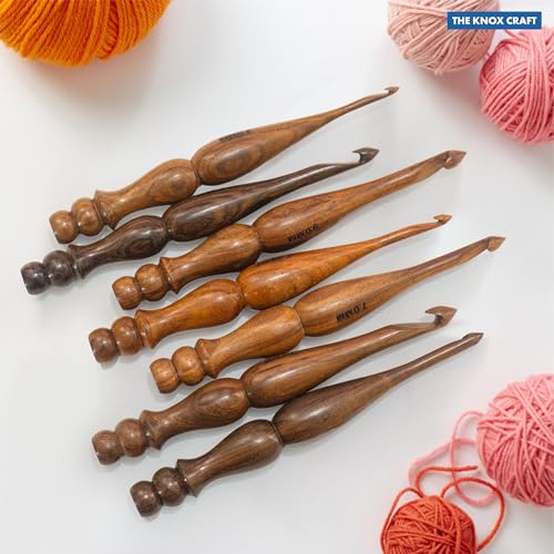 THE KNOX CRAFT Wooden Crochet Hook Set with Holder – Ergonomic Crochet Hooks for Beginners, Crochet Needle Kit & Organizer Stand for Yarn and Knitting Projects (Set of 7 with Hooks Holder) - size: Set of 7 Hooks with Hooks Holder