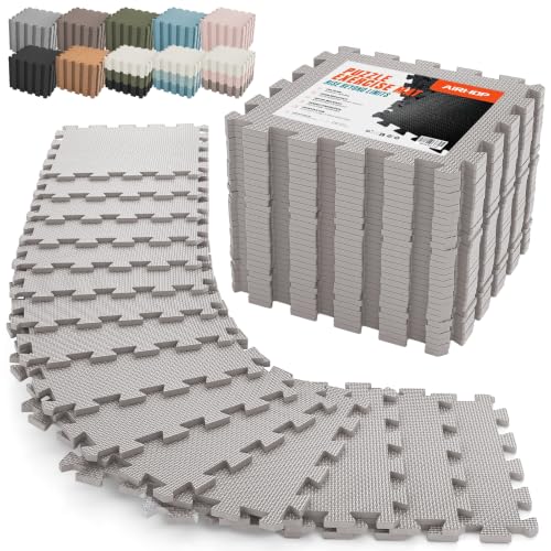 AIRHOP 18 PCS Gym Floor Mat, EVA Foam Puzzle Gym Mat, High-Density Interlocking Foam Floor Tiles for Home Gym, Play Workout Garage Kitchen Flooring 12.6"x12.6"x0.4" - color: Oatmeal, size: 18 Tiles | 18 Sq Ft