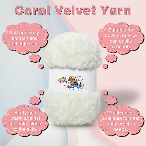 6 PCS Soft Coral Velvet Chenille Yarn for Crocheting,Fluffy Yarn for Knitting and Crochet DIY Craft,Warm Crochet for Bag Hat Scarve Gloves Slippers Dolls(Milky) - color: milky