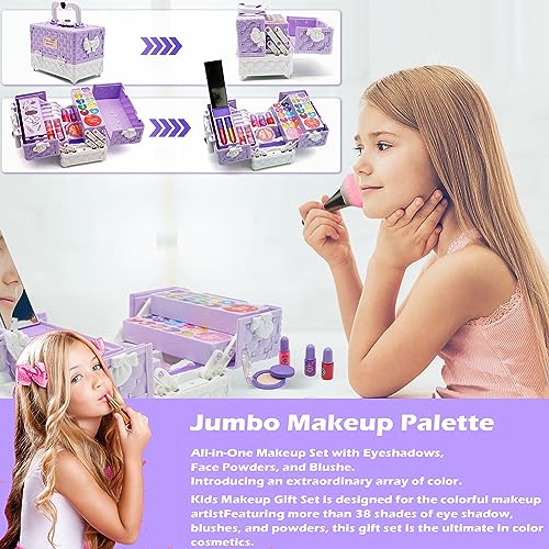 Kids Makeup Sets for Girls - 52 PCS Safe and Washable Makeup for Kids, Real Toddler Makeup Kit with Cosmetic Case, Girls Toys Age 4-12, Princess Toys Birthday Gift(Light Purple) - style: Makeup-Palette-L-Light Purple