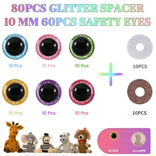 MUCUNNIA 120pcs 10mm Safety Eyes for Amigurumi Glitter Plastic Safety Eyes for Crochet with Washers Craft Crochet Eyes Doll Eyes for Crochet Animals Plush Stuffed Animals DIY - size: 10mm