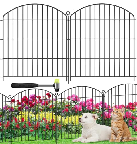 Decorative Garden Fence 32in (H) x22ft (L),Arched Rustproof Metal No Dig | Small Fence for Dogs & Rabbit,Ornamental Animal Barrier for Flower Beds,Border Panels Fencing for Yard & Patio Outdoor Decor - size: 10 Panels-32in(H) x 22ft(L) without Gate