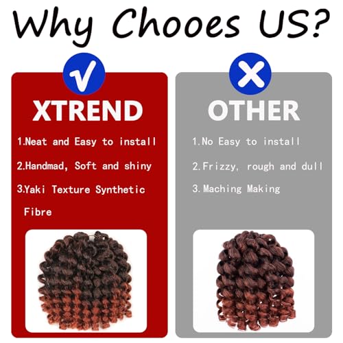 5 Packs Jamaican Bounce Crochet Hair 8 Inch Jumpy Wand Curl Crochet Hair for Women Curly Bounce Crochet Braids Hair Extension Twist Hair(T350# 20 strands/pack) - color: 1B/350#, size: 8 Inch (Pack of 5)