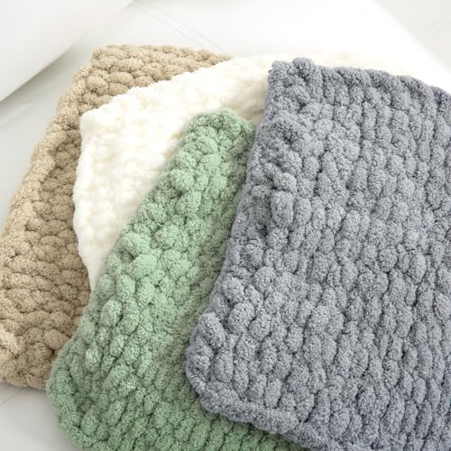 HOMBYS 4 Cream+4 Khaki Chunky Chenille Yarn for Hand Knitting,Fluffy Soft Jumbo Yarn Crocheting,Super Bulky Big Yarn for Chunky Blanket,Large Thick Arm Knitting Yarn,8 Pack Plush Yarn - color: 4 Cream+4 Khaki