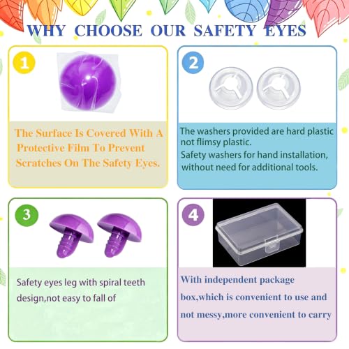 Thalinfayi 24mm Large Safety Eyes Craft Eyes for Amigurumi Crocheting | 60pcs Plastic Safety Eyes and Washers for DIY Crafts Amigurumi Stuffed Animals Handmade Projects. Tool-Free Installation - color: Purple