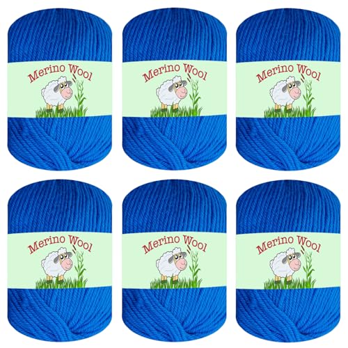 Sunny Cat 100% Pure Merino Wool Yarn for Knitting – 6pcs Merino Wool Yarn for Knitting and Crocheting – 1.8oz(10.8oz) Wool Skeins – Light/DK Weight –130yrds (780yrds Total) (39 Royal Blue) - color: 39 Royal Blue