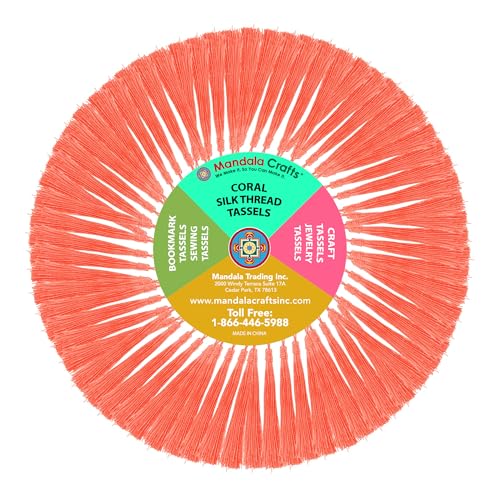 Mandala Crafts 100 Coral Silky Bookmark Tassels with Loops for Crafts | Machine Washable, Polyester Mini Craft Tassels for Jewelry Making, Graduation Decorations, Keychains, Gift Tags & Ornaments - color: Coral, size: 5.5 Inches